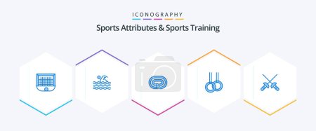 Illustration for Sports Atributes And Sports Training 25 Blue icon pack including fencing. gymnastics. swimming. athletic. surface - Royalty Free Image