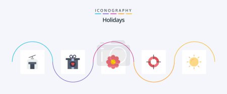 Téléchargez les illustrations : Holiday Flat 5 Icon Pack Y compris les vacances. l'été. pot. vacances. cible - en licence libre de droit