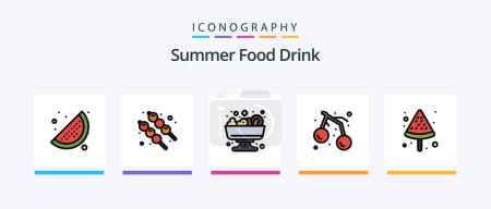 Téléchargez les illustrations : Ligne de boisson alimentaire d'été rempli Pack de 5 icônes incluant l'été. guimauve. boire. Du jus. boire. Icônes créatives Design - en licence libre de droit