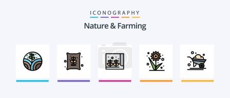 Téléchargez les illustrations : Nature And Farming Line Filled 5 Icon Pack Including plant. farm. apples. tool. gardening. Creative Icons Design - en licence libre de droit