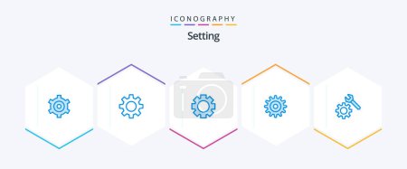 Illustration for Setting 25 Blue icon pack including . wheel. - Royalty Free Image