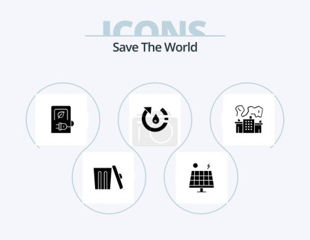 Téléchargez les illustrations : Sauver le monde Glyph Icon Pack 5 Icône Design. recycler. environnement. Voiture. l'écologie. véhicule - en licence libre de droit