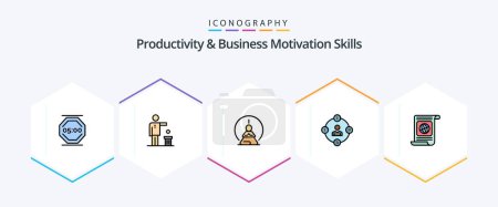 Ilustración de Productivity And Business Motivation Skills 25 FilledLine icon pack including distractions. social media. recycling. mind. meditation - Imagen libre de derechos