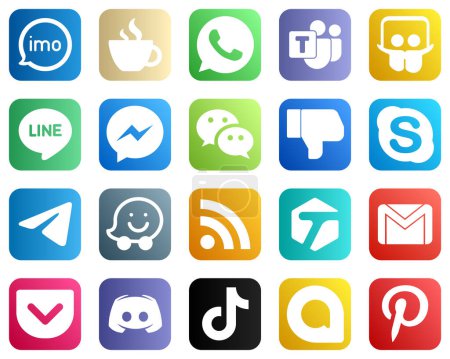 Ilustración de 20 Versátiles iconos de las redes sociales como la aversión. wechat. Equipo de Microsoft. iconos fb y mensajero. Totalmente editable y versátil - Imagen libre de derechos