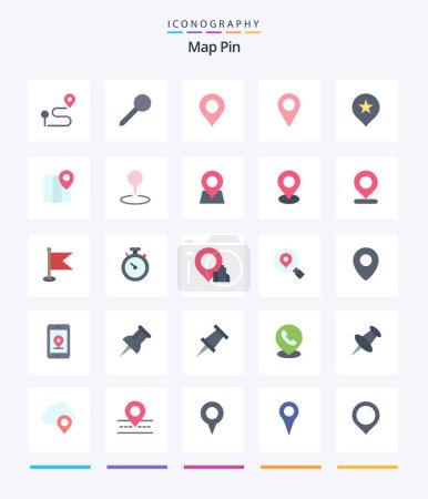 Ilustración de Pin de mapa creativo 25 paquete de iconos planos, como pin. mapa. ubicación. ubicación. mirar fijamente - Imagen libre de derechos