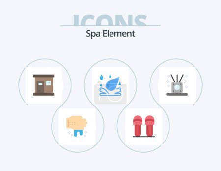 Téléchargez les illustrations : Icône plate d'élément de spa Pack 5 Icône Design. Des bâtons. relaxant. sauna. De l'encens. spa - en licence libre de droit