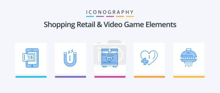 Illustration for Shoping Retail And Video Game Elements Blue 5 Icon Pack Including ufo. shuttle. chest. space. add. Creative Icons Design - Royalty Free Image