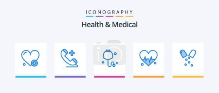 Téléchargez les illustrations : Health And Medical Blue 5 Icon Pack Including . healthcare. medical. health. beat. Creative Icons Design - en licence libre de droit