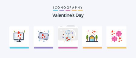 Illustration for Valentines Day Flat 5 Icon Pack Including gift. lover. flask. love. home. Creative Icons Design - Royalty Free Image