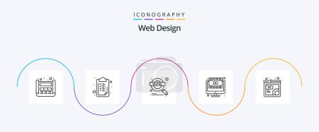 Ilustración de Web Design Line 5 Icon Pack Including web. design. magnify glass. online. p - Imagen libre de derechos