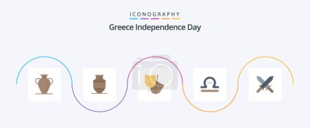 Illustration for Greece Independence Day Flat 5 Icon Pack Including sword. zodiac. jar. libra. theater - Royalty Free Image