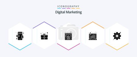 Ilustración de Digital Marketing 25 Glyph icon pack including management. online. globe. graph. analysis - Imagen libre de derechos
