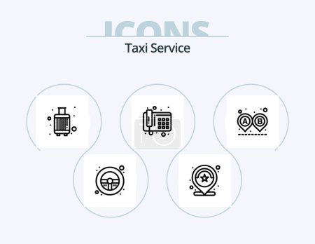 Ilustración de Taxi Service Line Icon Pack 5 Icon Design. caso. taxi. ubicación. Búsqueda. estrellas - Imagen libre de derechos