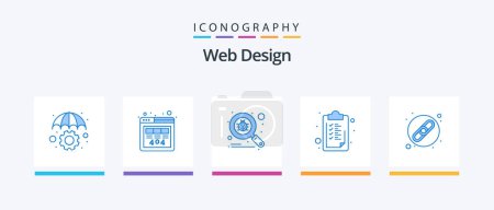 Illustration for Web Design Blue 5 Icon Pack Including url. chain. bug. ok. checkmark. Creative Icons Design - Royalty Free Image