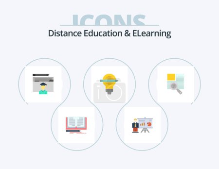 Téléchargez les illustrations : Distance Education And Elearning Flat Icon Pack 5 Icon Design. bulb. pen. success. graduation - en licence libre de droit
