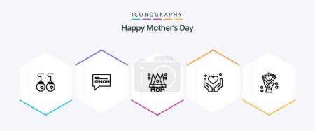 Téléchargez les illustrations : Happy Mothers Day 25 Line icon pack including love . mom. woman. mom - en licence libre de droit