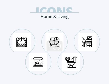 Illustration for Home And Living Line Icon Pack 5 Icon Design. . furniture. bookshelf. living. towel - Royalty Free Image