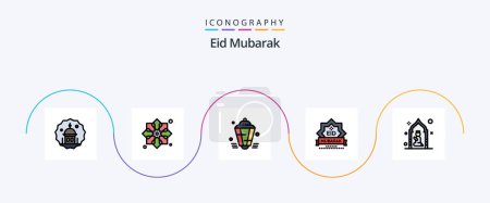 Téléchargez les illustrations : Eid Mubarak Line Filled Flat 5 Icon Pack Including stamp. eid. fabric. decoration. muslim - en licence libre de droit