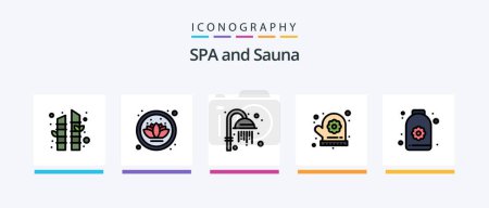 Illustration for Sauna Line Filled 5 Icon Pack Including . spa. basket. sauna. Creative Icons Design - Royalty Free Image