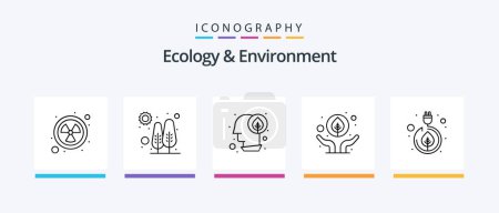 Téléchargez les illustrations : Ecology And Environment Line 5 Icon Pack Including global. tree. leaf. plant. cloud. Creative Icons Design - en licence libre de droit