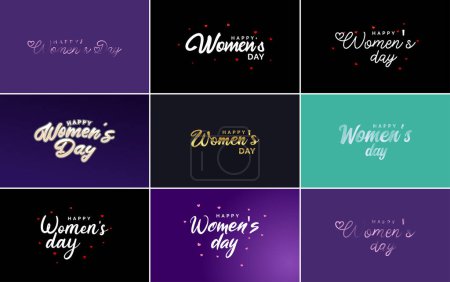 Ilustración de Abstract Happy Women's Day logo with a woman's face and love vector design in pink and black colors - Imagen libre de derechos