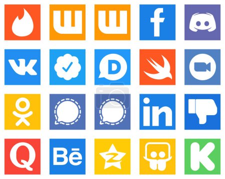 Illustration for All in One Social Media Icon Set 20 icons such as odnoklassniki; meeting; video and swift icons. High definition and unique - Royalty Free Image