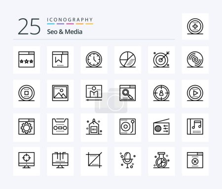 Ilustración de Seo & Media 25 Line icon pack including seo. optimization. website. media. web - Imagen libre de derechos
