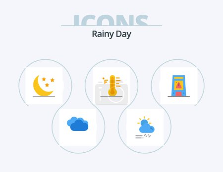 Ilustración de Rainy Flat Icon Pack 5 Icon Design. floor. sun. weather. rainy. cloud - Imagen libre de derechos