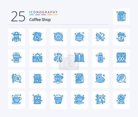 Ilustración de Cafetería 25 Blue Color pack de iconos incluyendo espresso. Café. menú. placa. café - Imagen libre de derechos