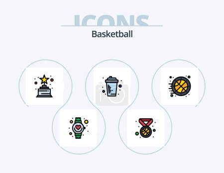 Téléchargez les illustrations : Basketball Line Filled Icon Pack 5 Icon Design. . gym. barrel. dumbbell. king - en licence libre de droit