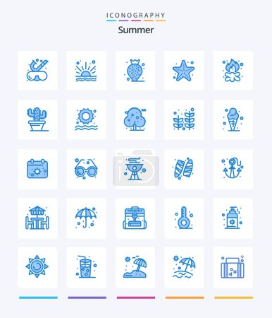 Illustration for Creative Summer 25 Blue icon pack  Such As camp. beach. berry. starfish. sea - Royalty Free Image