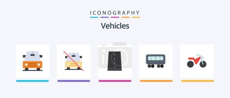 Téléchargez les illustrations : Vehicles Flat 5 Icon Pack Including . motorbike. infrastructure. train. passenger. Creative Icons Design - en licence libre de droit