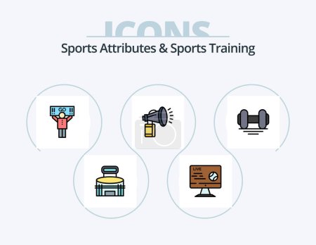 Ilustración de Atributos deportivos y línea de entrenamiento deportivo llenado Icon Pack 5 Icon Design. Inclínate. tiro con arco. taza. Apunta. deporte - Imagen libre de derechos