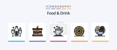 Téléchargez les illustrations : Ligne de nourriture et de boisson rempli pack de 5 icônes, y compris le champagne. alcoolique. alcool. la nourriture. Icônes créatives Design - en licence libre de droit
