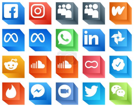 Illustration for 3D Social Media Icons for Presentations 20 Icons Pack such as sound. reddit. literature. google photo and linkedin icons. Unique and high-definition - Royalty Free Image