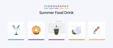 Illustration for Summer Food Drink Flat 5 Icon Pack Including bbq. summer fruit. drink. kiwi. fruit. Creative Icons Design - Royalty Free Image