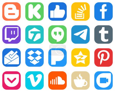 Illustration for 20 Stylish Social Media Icons such as messenger. google hangouts. stock and tagged icons. Gradient Social Media Icon Bundle - Royalty Free Image