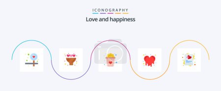 Téléchargez les illustrations : Pack Love Flat 5 Icônes inclus. se marier. snacks amour. amour. coeur - en licence libre de droit