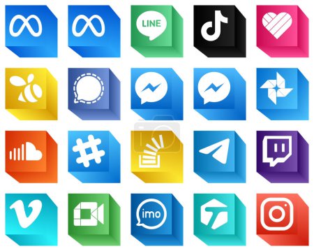 Ilustración de 20 iconos de alta calidad de las redes sociales en 3D, como soundcloud. fb. Iconos de likee y facebook. Profesional y de alta definición - Imagen libre de derechos
