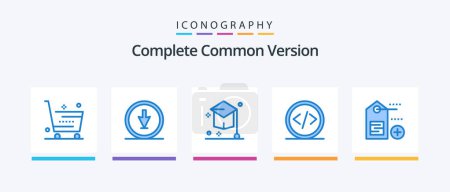 Téléchargez les illustrations : Complete Common Version Blue 5 Icon Pack Including development. code. navigation. university. education. Creative Icons Design - en licence libre de droit
