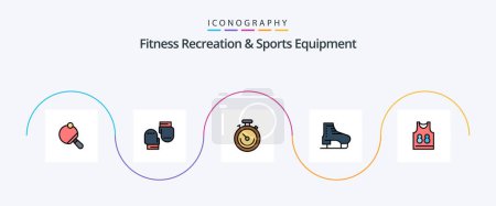 Ilustración de Fitness Recreación y Deportes Equipo Línea Lleno Flat 5 Icon Pack Incluyendo camisa. patines. Reloj. patinar. bota - Imagen libre de derechos