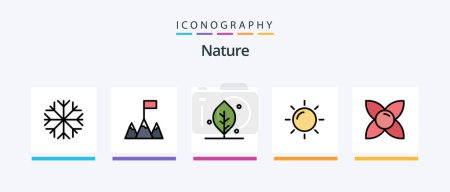 Téléchargez les illustrations : Nature Line Rempli Pack de 5 icônes incluant le ressort. Feuille. fleur. l'écologie. globe. Icônes créatives Design - en licence libre de droit