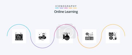 Illustration for Online Learning Glyph 5 Icon Pack Including book. online. flask. knowledge. book - Royalty Free Image