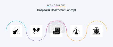 Téléchargez les illustrations : Hospital and Healthcare Concept Glyph 5 Icon Pack Including medical. hospital. bill. healthcare. finance - en licence libre de droit