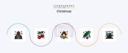 Téléchargez les illustrations : Christmas Line Filled Flat 5 Icon Pack Including christmas. leaf. bell. dot. christmas - en licence libre de droit