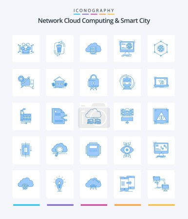 Téléchargez les illustrations : Creative Network Cloud Computing And Smart City 25 Blue icon pack  Such As content. flow. management. data. storage - en licence libre de droit