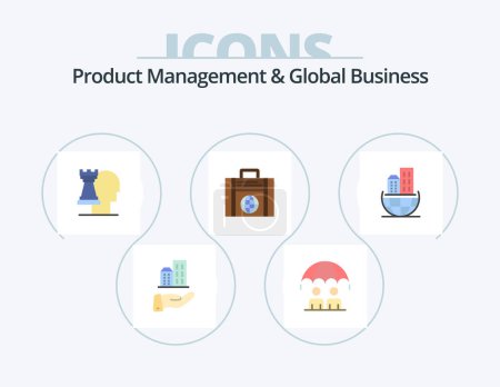 Illustration for Product Managment And Global Business Flat Icon Pack 5 Icon Design. architecture. globe. business. modern. business - Royalty Free Image
