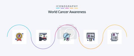 Ilustración de World Cancer Awareness Line Filled Flat 5 Icon Pack Incluyendo informe. conciencia. escáner. Cartelera. medicina - Imagen libre de derechos