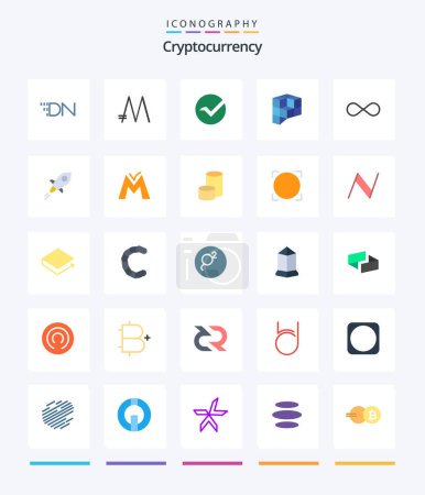 Téléchargez les illustrations : Créatif Crypto-monnaie 25 Pack d'icônes plates telles que blockchain. crypto monnaie. vertcoin. crypto. jeux de pairs - en licence libre de droit