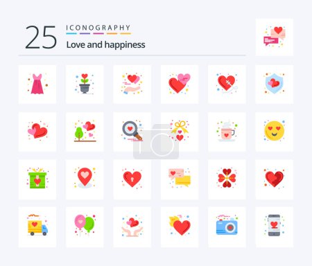 Illustration for Love 25 Flat Color icon pack including heart. love hearts. gesture. love. emojis - Royalty Free Image